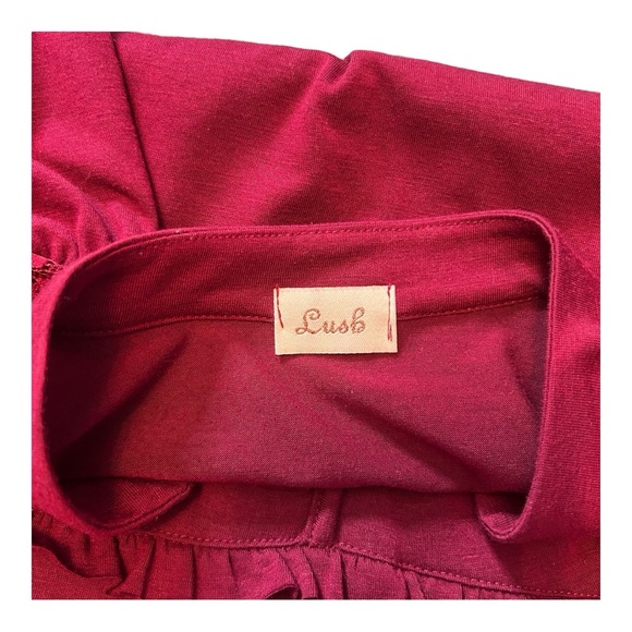 Lush Vintage-Inspired Lace Inset Short Sleeve Tie-Waist Dress - Size S, Burgundy - Picture 6 of 8